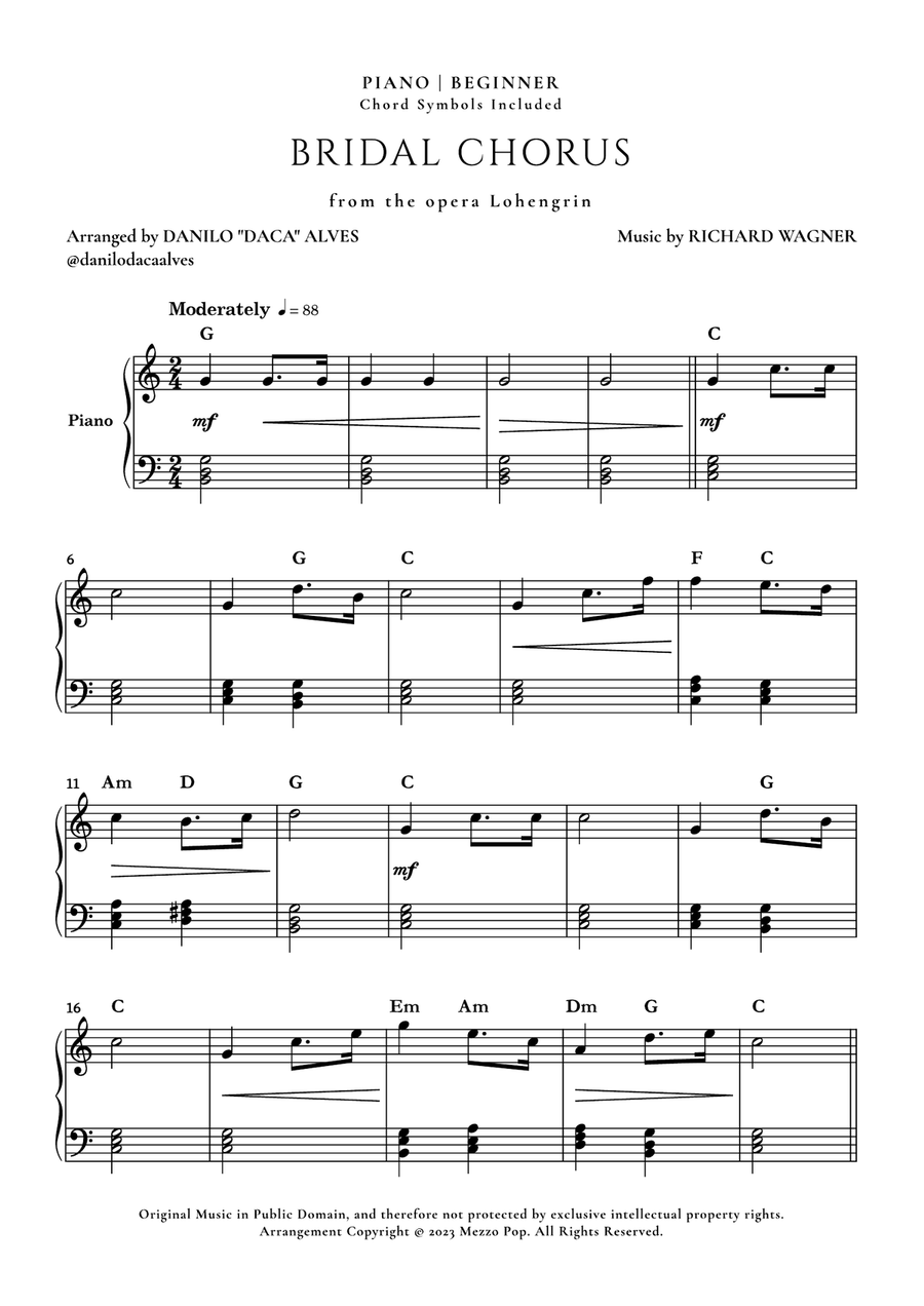 Bridal Chorus Easy Piano scores gallery preview page 1