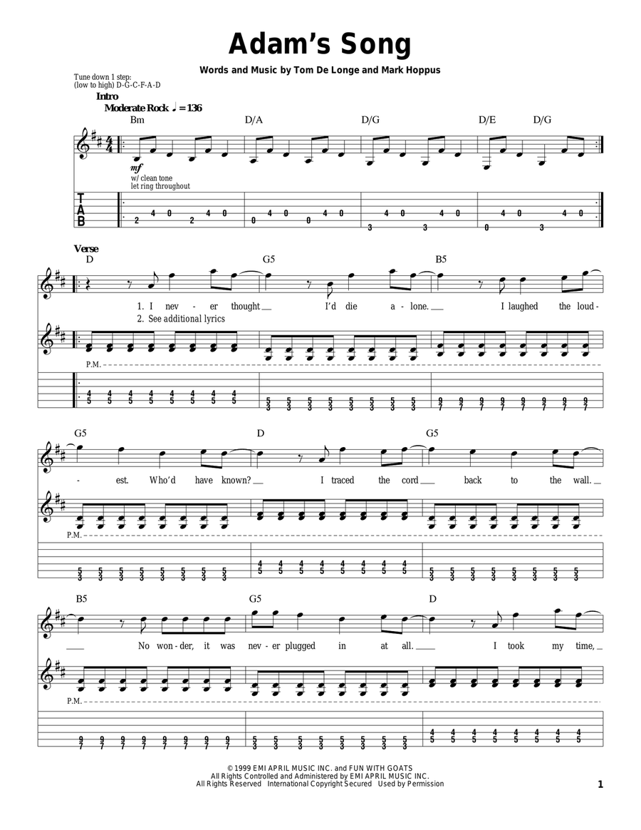 Adam's Song Acoustic Guitar scores gallery preview page 1
