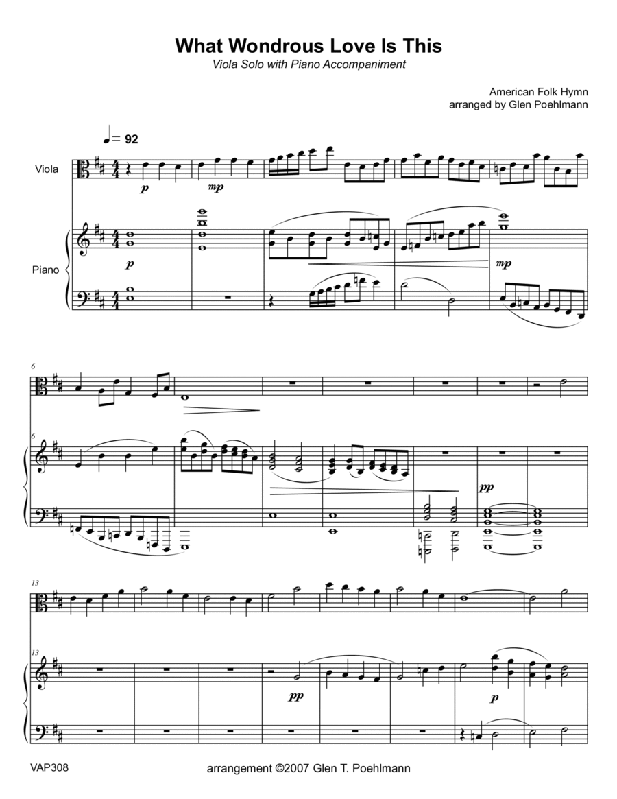 WHAT WONDROUS LOVE IS THIS - Viola Solo with Piano accompaniment Piano scores gallery preview page 1