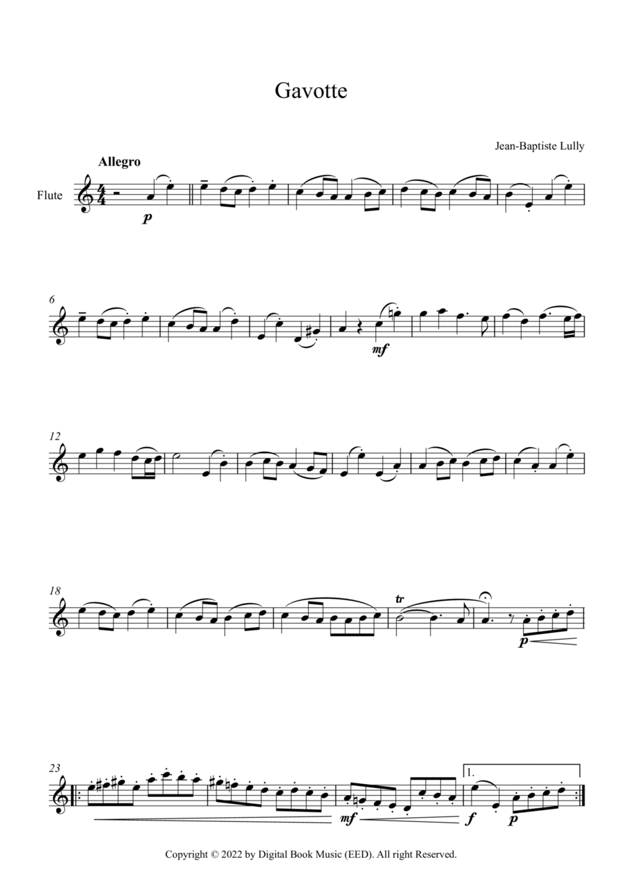 Gavotte Jean Baptiste Lully Flute by Jean Baptiste Lully