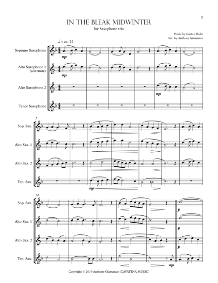 In the Bleak Midwinter (for Saxophone Trio - soprano (alternate alto), alto, tenor) image number null