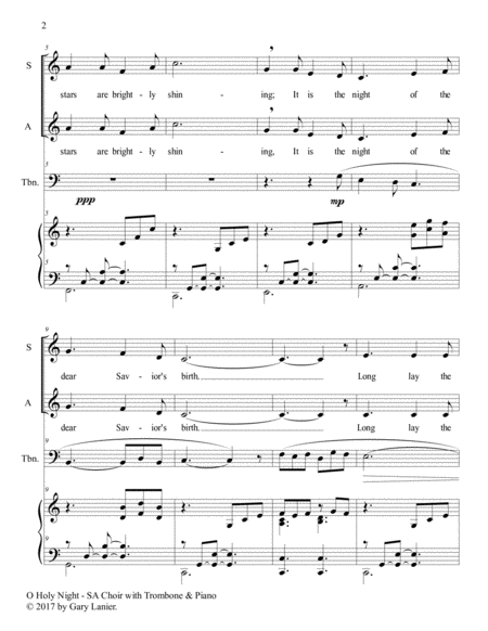 O HOLY NIGHT (SA Choir with Trombone & Piano - Score & Parts included) image number null