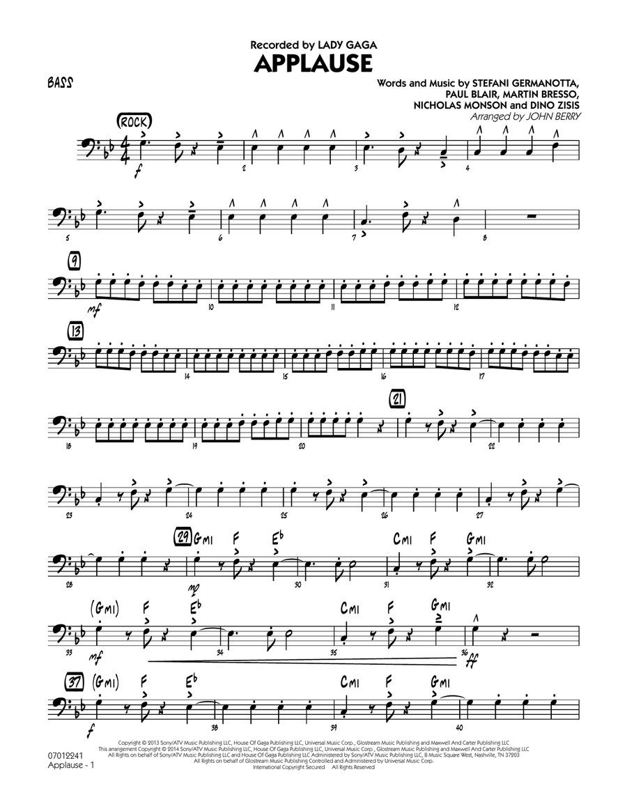 Applause - Bass Applause - Bass Jazz Ensemble scores gallery preview page 1