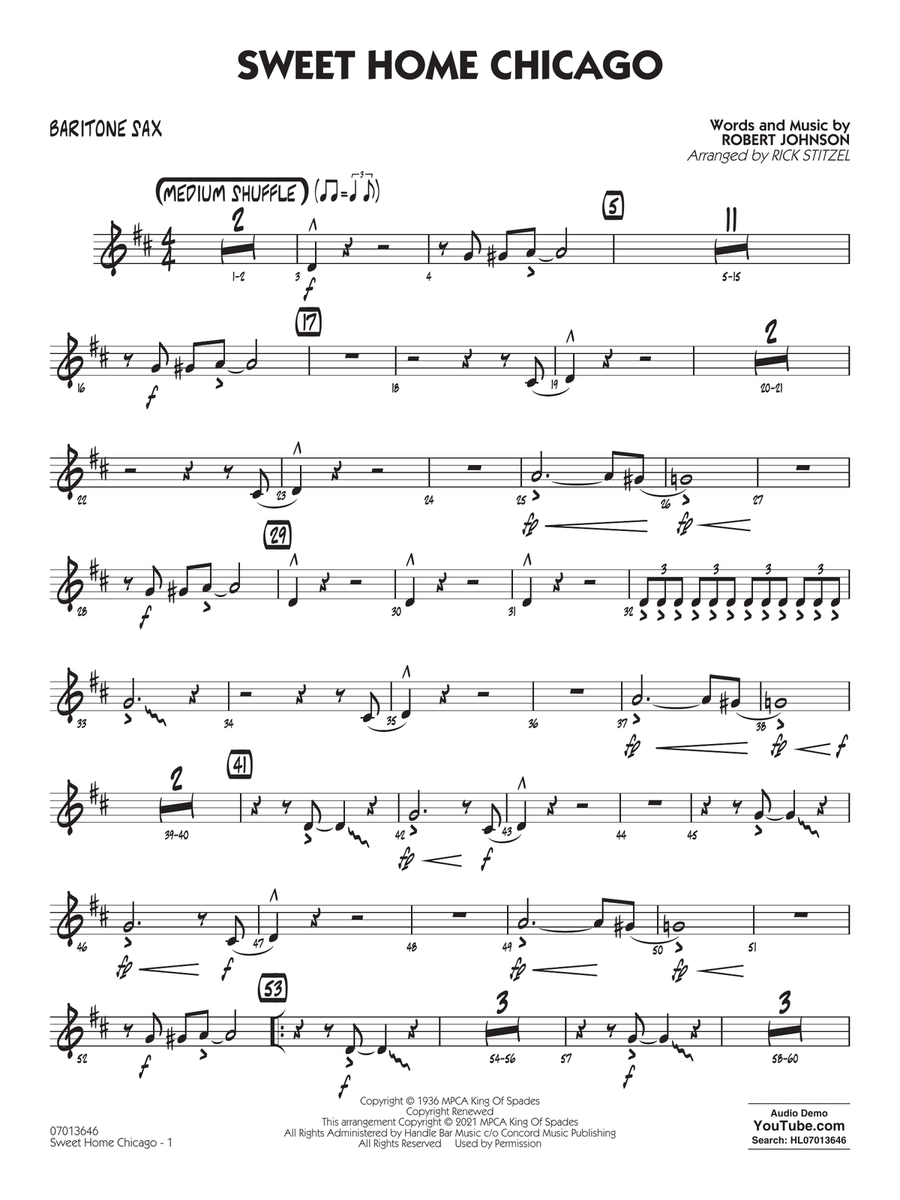 Sweet Home Chicago (arr. Rick Stitzel) - Baritone Sax Jazz Ensemble scores gallery preview page 1