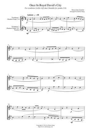 Once In Royal David’s City (for trombone duet (treble clef), suitable for grades 2-6)