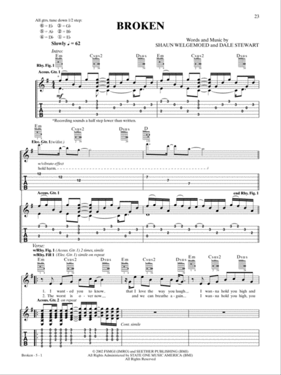 Broken Guitar Tablature scores gallery preview page 1