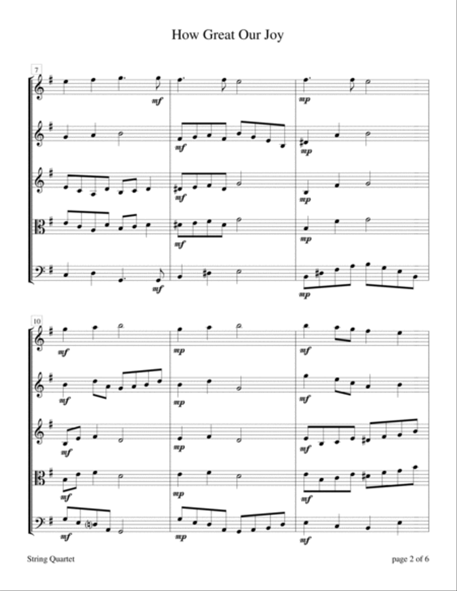 How Great Our Joy (for String Quartet) String Quartet scores gallery preview page 5