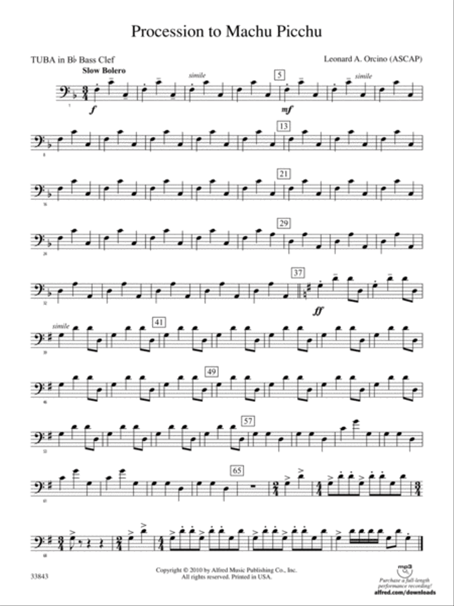 Procession to Machu Picchu: (World Part) B-flat Tuba B.C. Concert Band scores gallery preview page 1