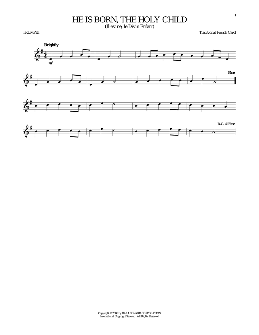 He Is Born, The Holy Child (Il Est Ne, Le Divin Enfant) Trumpet Solo scores gallery preview page 1