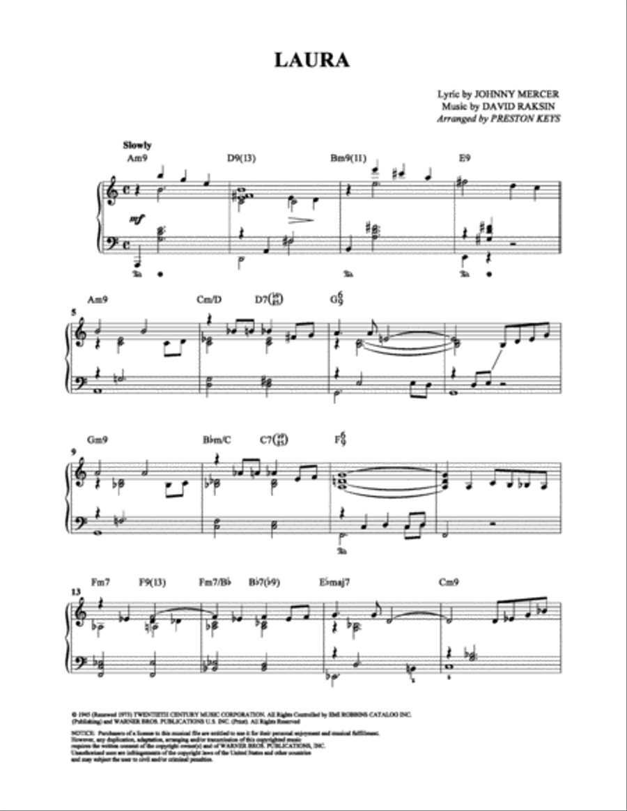 Laura Piano Solo scores gallery preview page 1