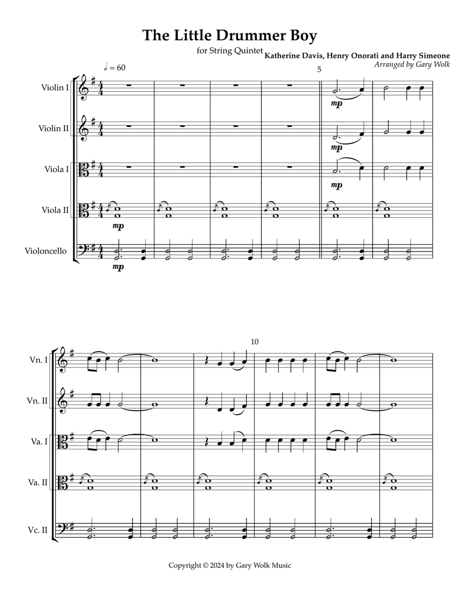 The Little Drummer Boy The Little Drummer Boy String Quintet scores gallery preview page 1