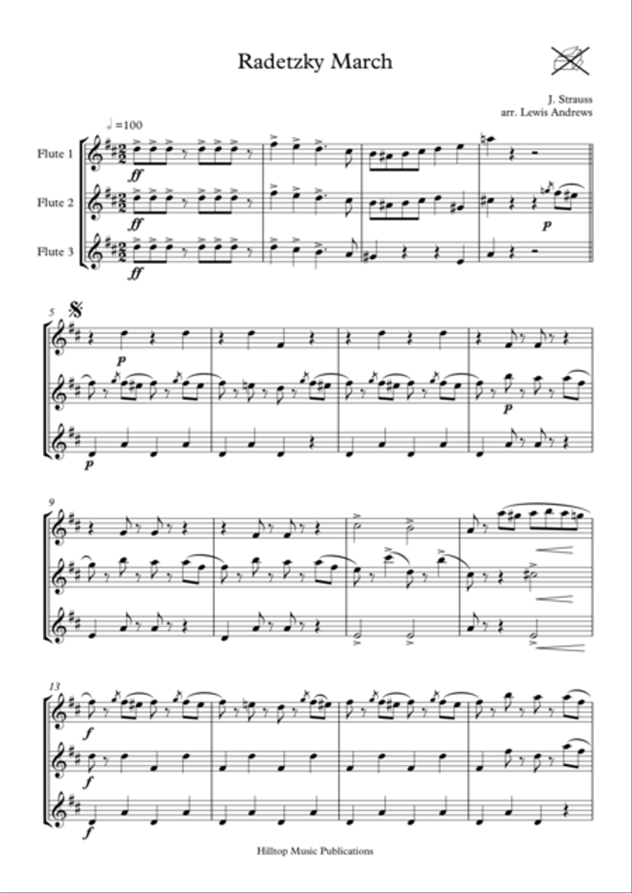Radetsky March arr. Flute Trio Flute Trio scores gallery preview page 1