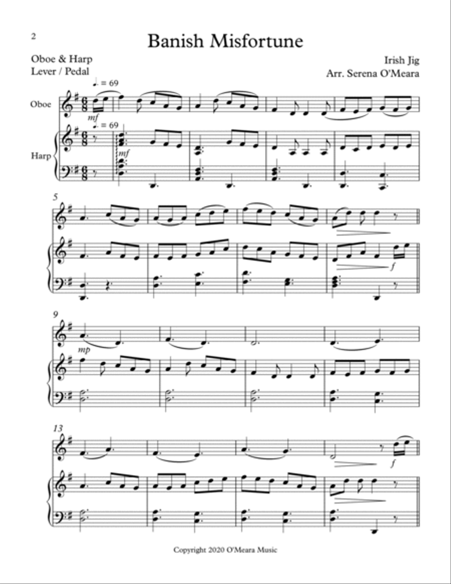 Banish Misfortune for Oboe & Harp Oboe scores gallery preview page 2