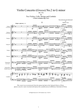 Book cover for Vivaldi - Violin Concerto No.2 in G minor RV 578 Op.3 for Two Violins, Cello, Strings and Cembalo