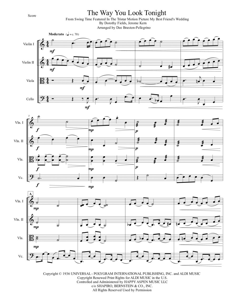 The Way You Look Tonight String Quartet scores gallery preview page 1