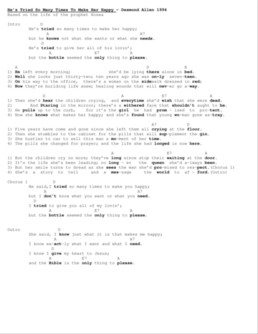 He's Tried So Many Times to Make Her Happy by Desmond Allen Piano, Vocal, Guitar scores gallery preview page 1