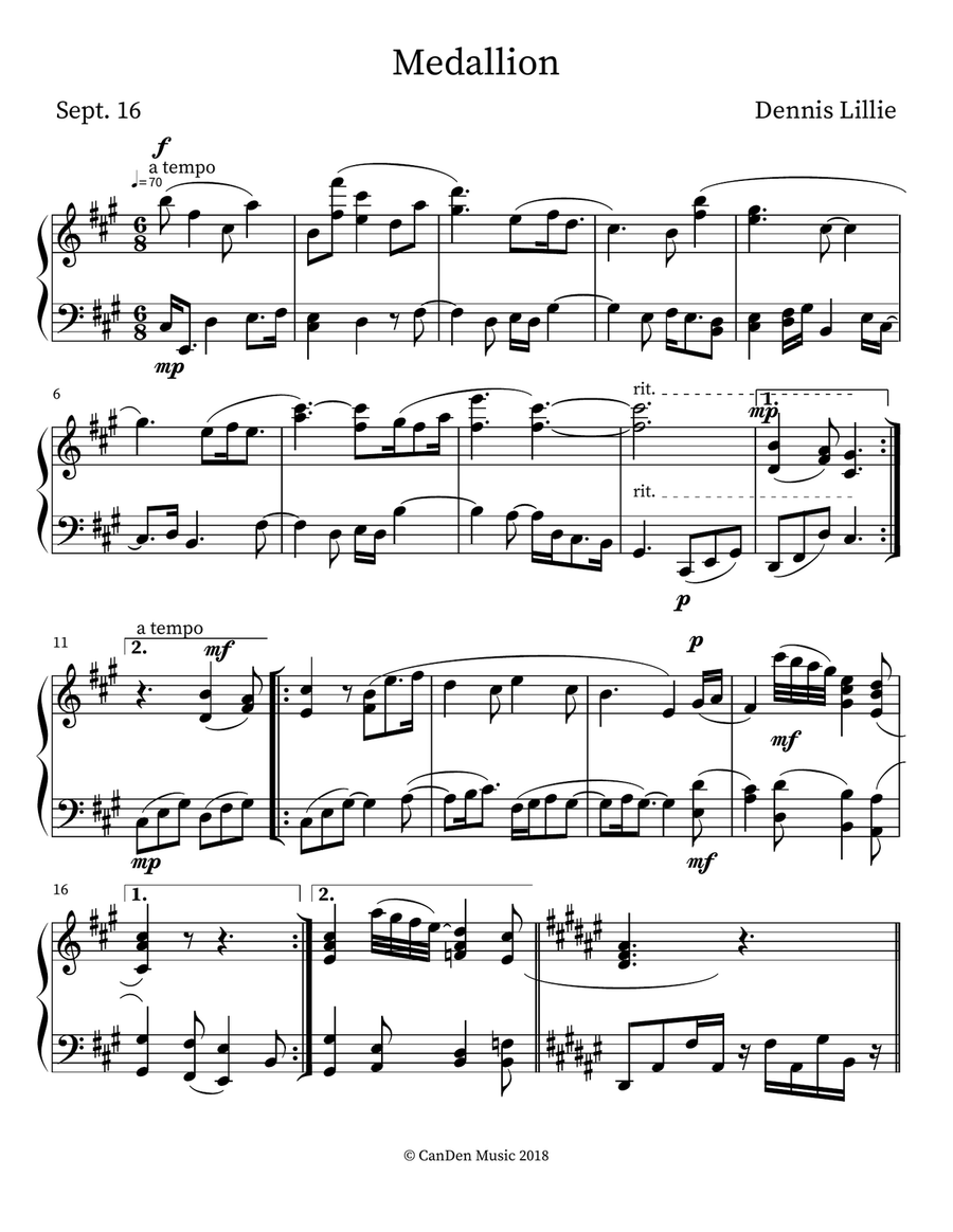 Medallion Medallion Piano scores gallery preview page 1