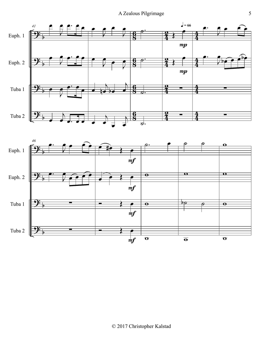 A Zealous Pilgrimage (Tuba Quartet) Brass Quartet scores gallery preview page 6
