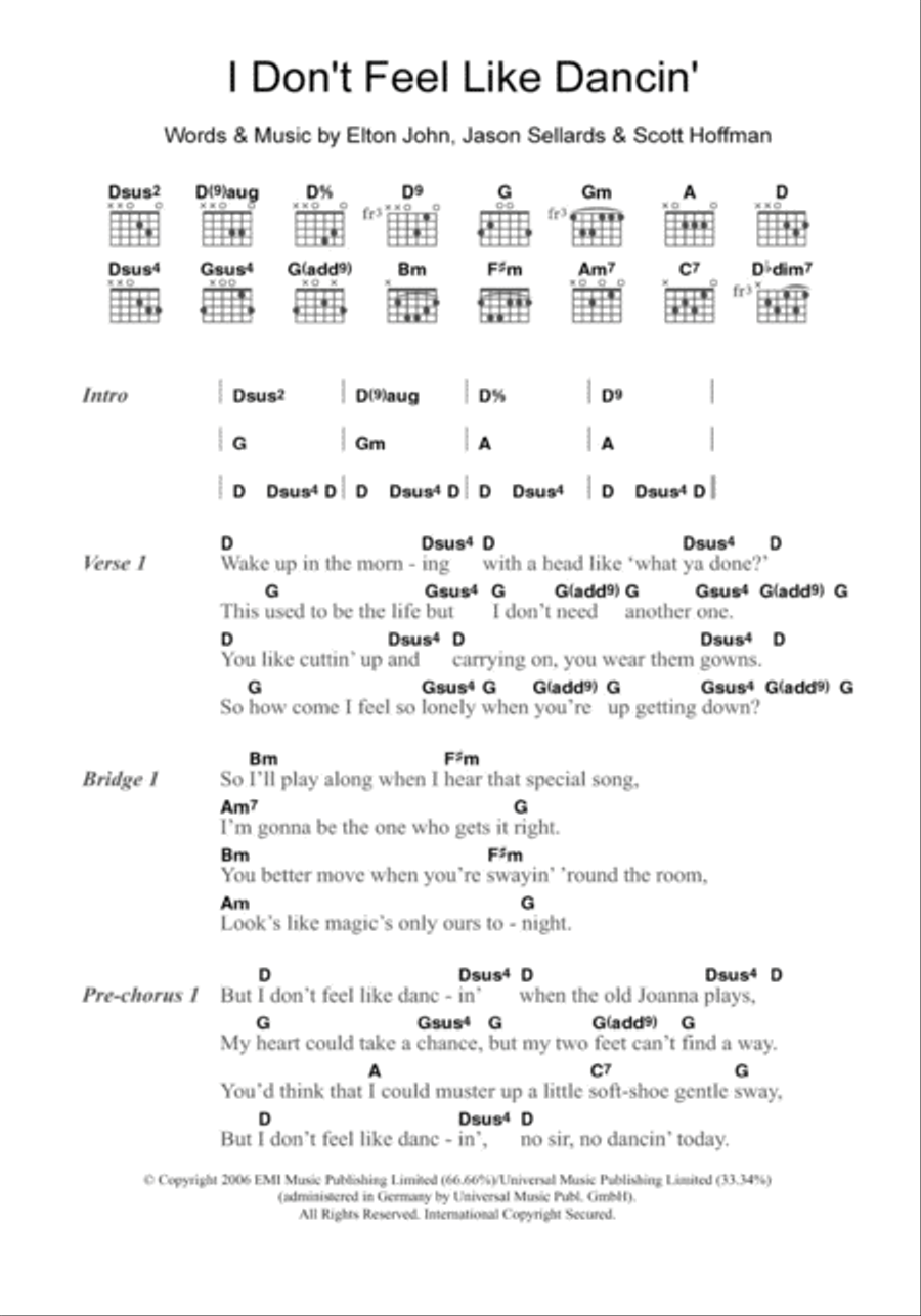I Don't Feel Like Dancin' Acoustic Guitar scores gallery preview page 1