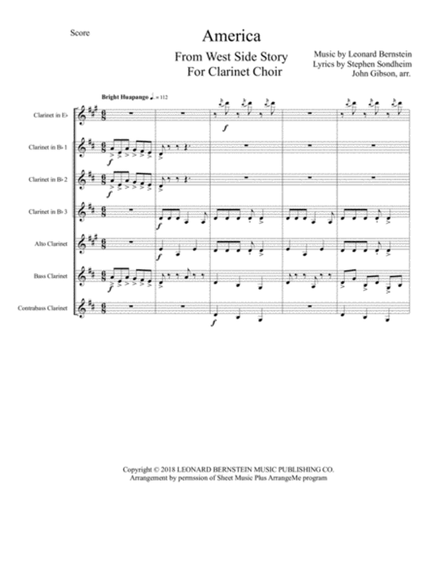 America! from West Side Story - for Clarinet Choir image number null