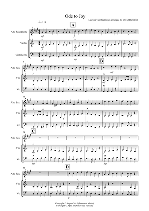 Ode To Joy for Alto Saxophone, Violin and Cello Trio