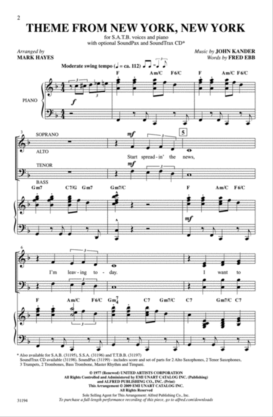 Theme from New York, New York 4-Part scores gallery preview page 2