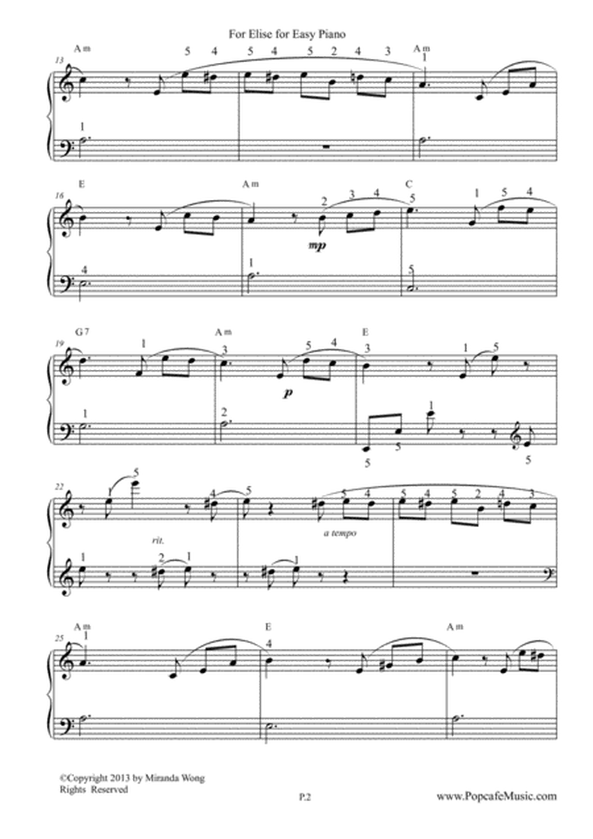 For Elise - Easy Piano Version (With Fingerings) image number null