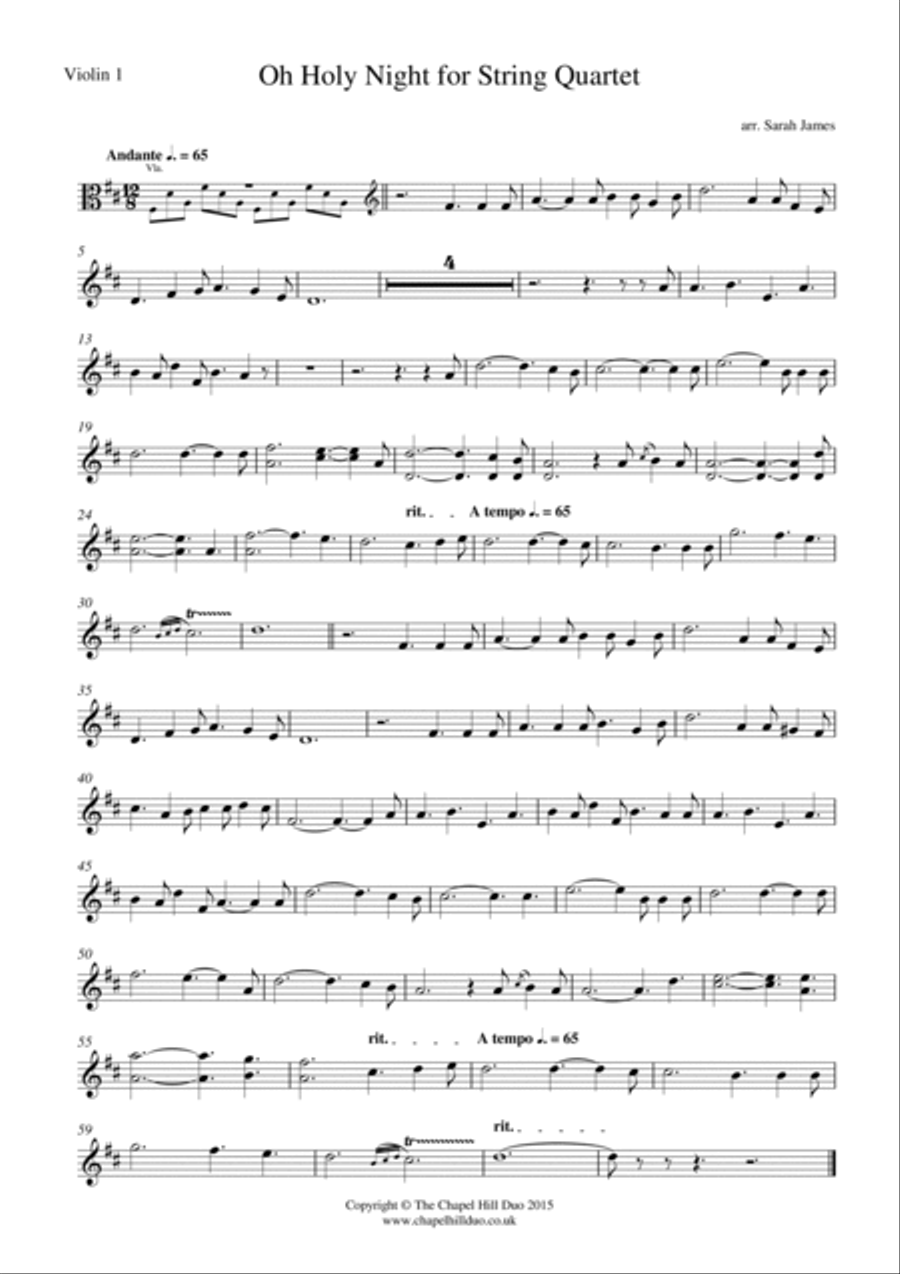 O Holy Night for String Quartet - Full Length arrangement by the Chapel Hill Duo String Quartet scores gallery preview page 2