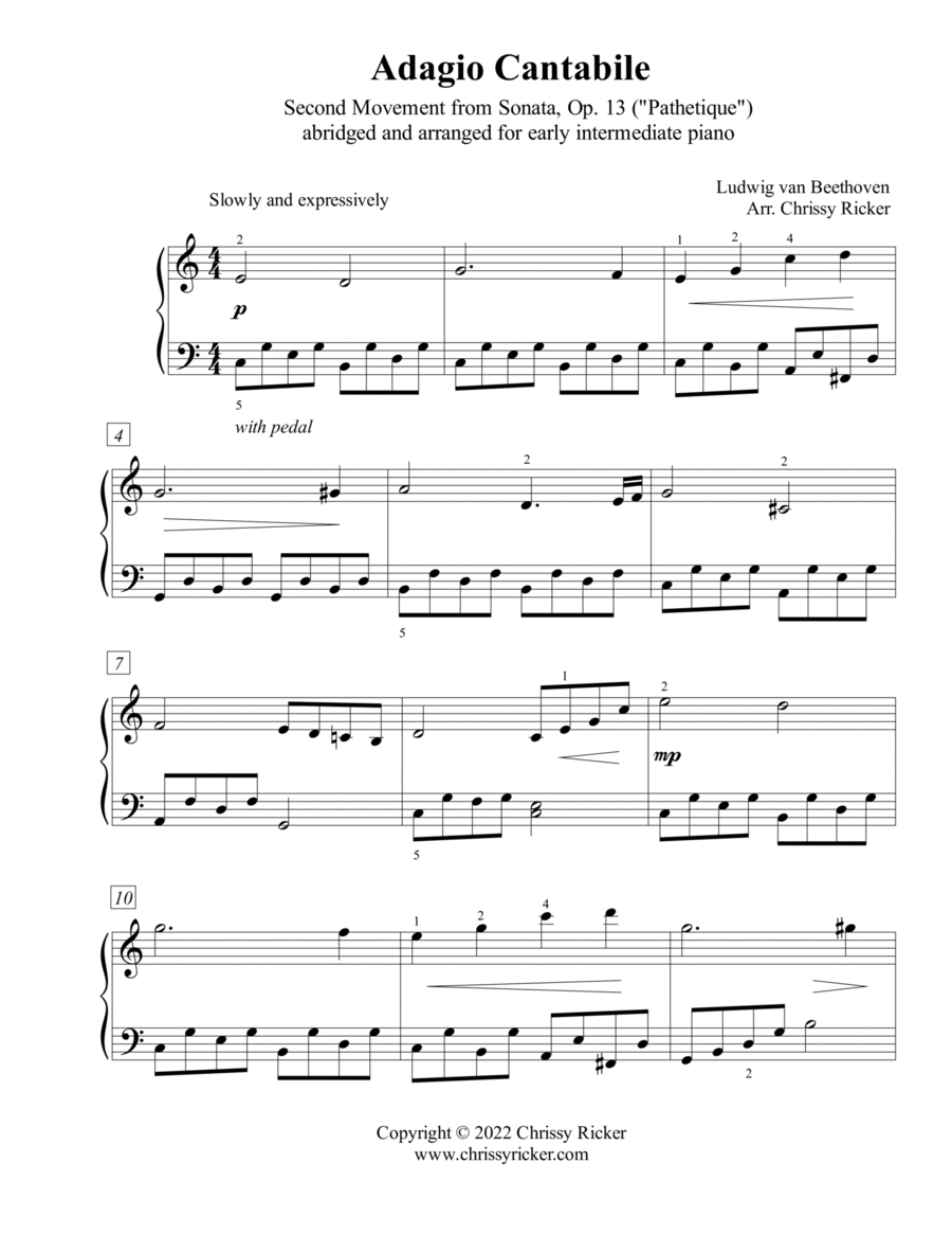 Adagio Cantabile (from the Pathetique Sonata) - early intermediate piano Piano Method scores gallery preview page 1