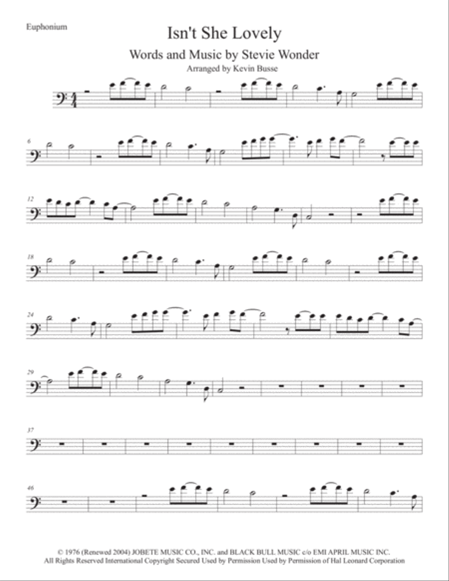 Isn't She Lovely Euphonium scores gallery preview page 1