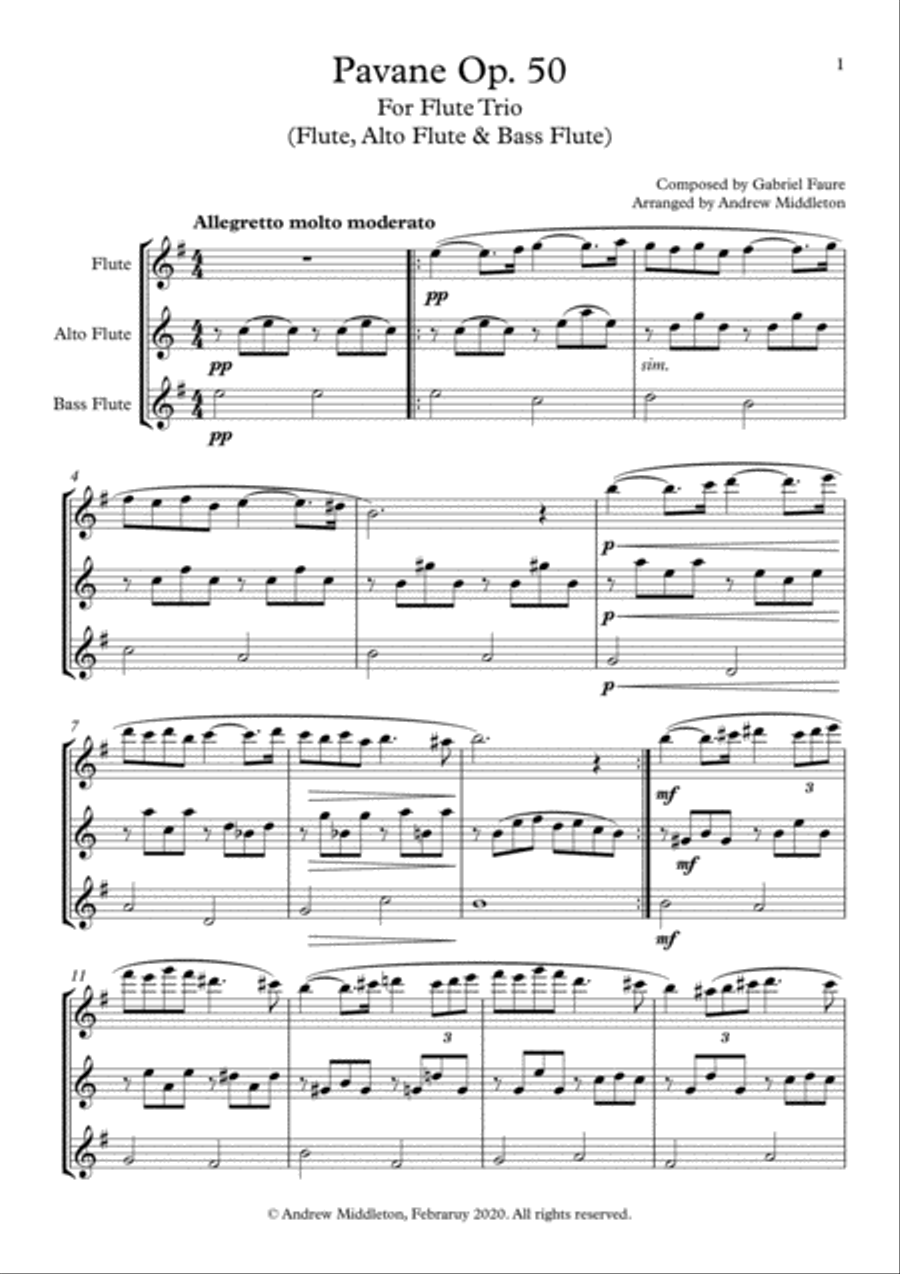 Pavane Op. 50 arranged for Flute Trio Flute Duet scores gallery preview page 3