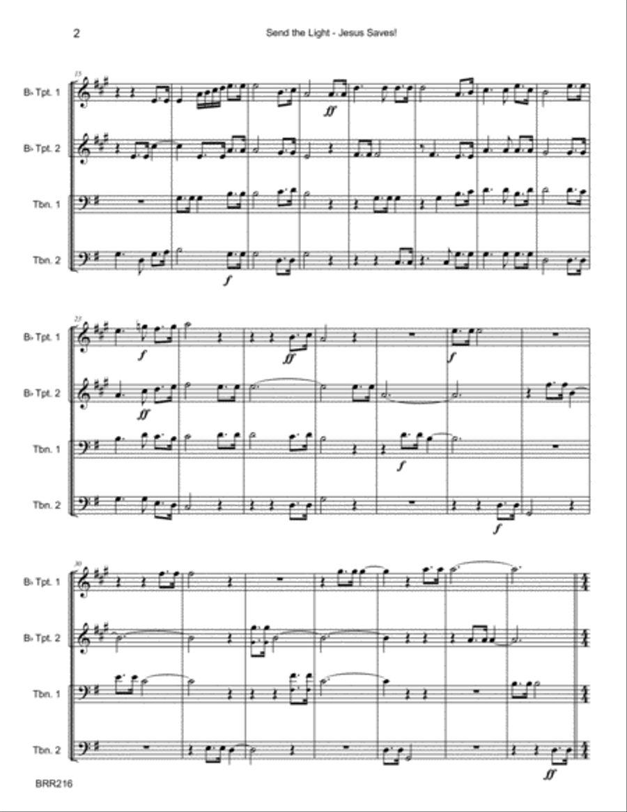 SEND THE LIGHT with JESUS SAVES - Hymn Medley for BRASS QUARTET (unaccompanied) Brass Quartet scores gallery preview page 2