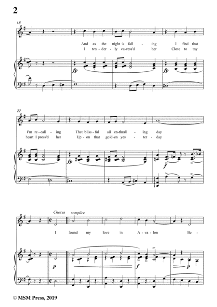 Al Jolson,Vincent Rose-Avalon,in G Major,for Voice and Piano Voice Solo scores gallery preview page 4