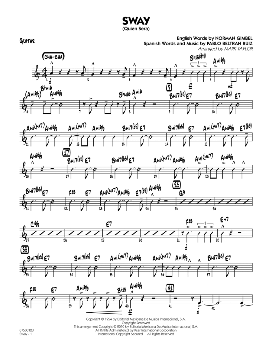 Sway (Quien Sera) - Guitar Jazz Ensemble scores gallery preview page 1
