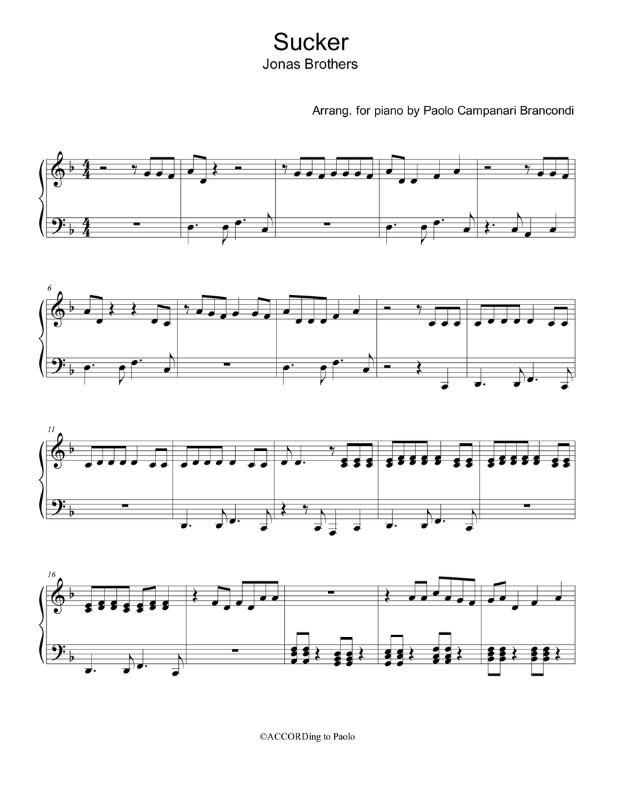 Sucker Piano Solo scores gallery preview page 1