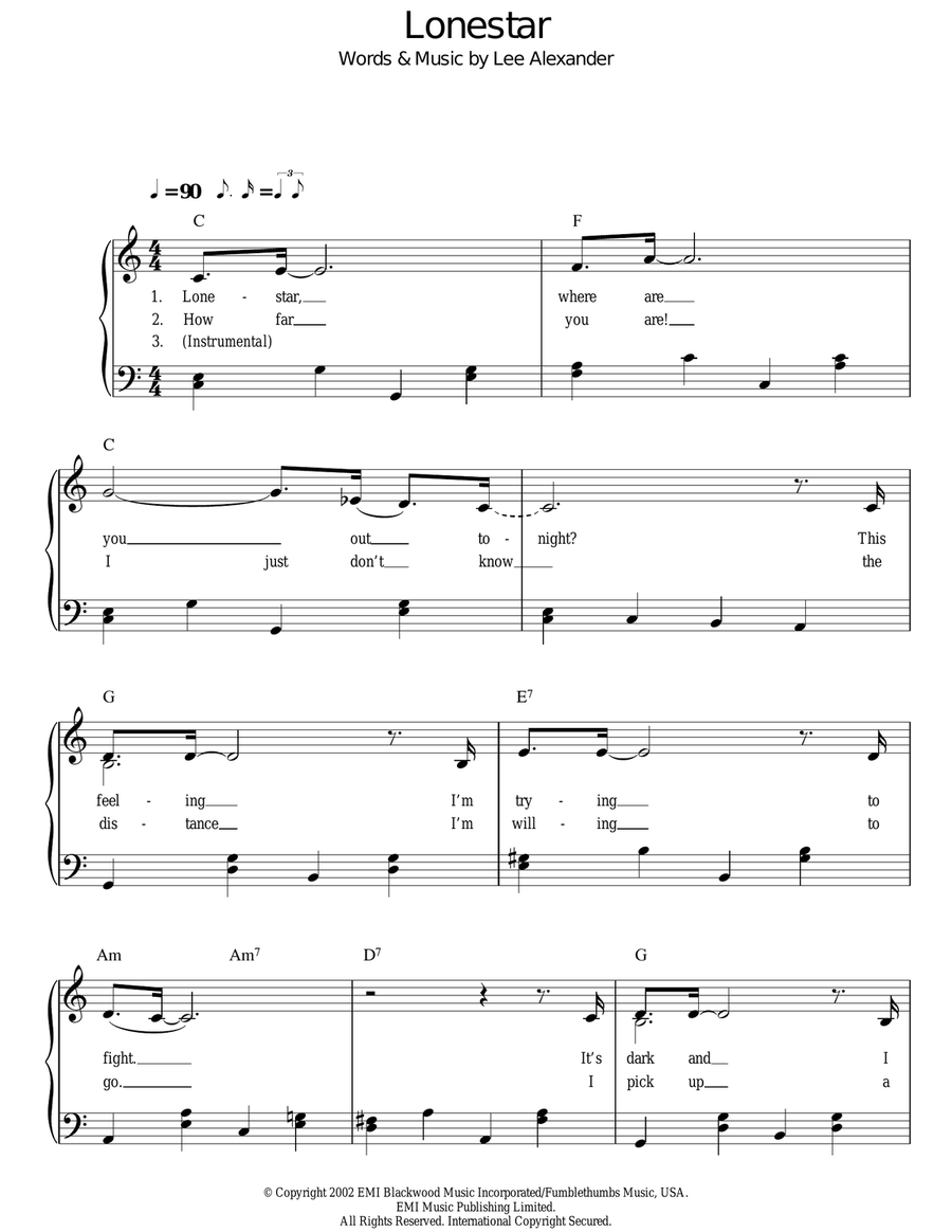 Lonestar Lonestar Easy Piano scores gallery preview page 1