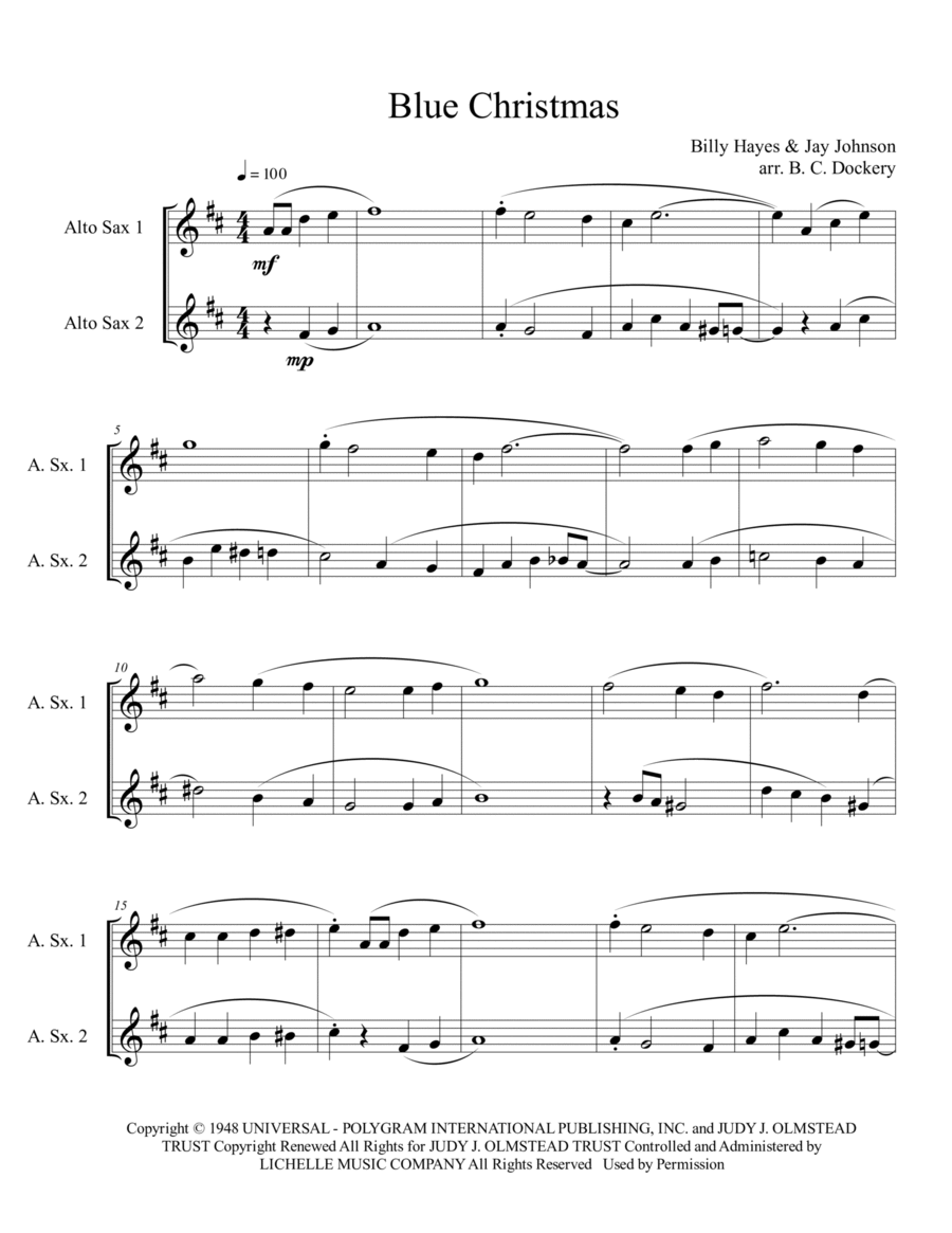 Blue Christmas Woodwind Duet scores gallery preview page 1