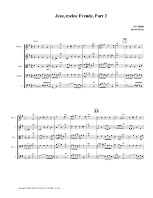 Jesu, meine Freude - Part 2, by J.S. Bach for String Quintet