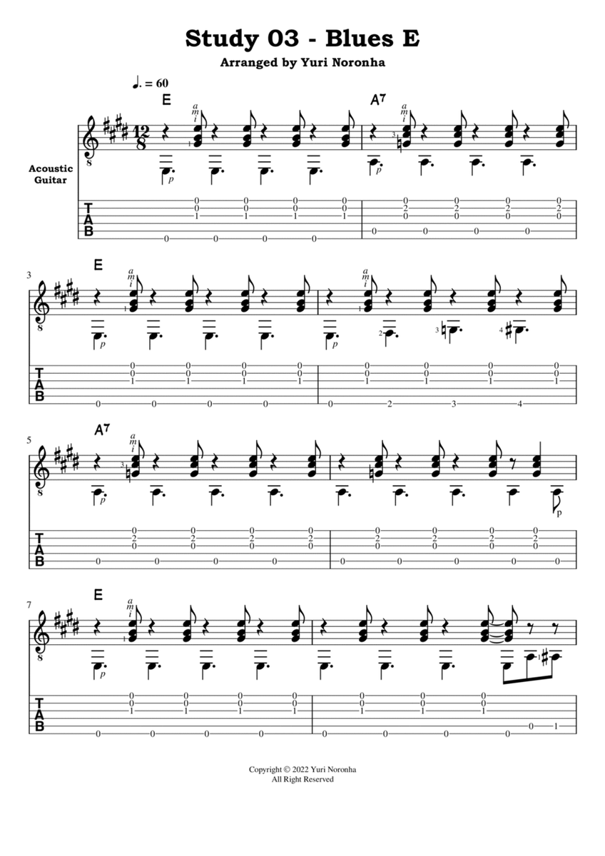Blues E - Study 03 for Acoustic Guitar (Fingerstyle) image number null