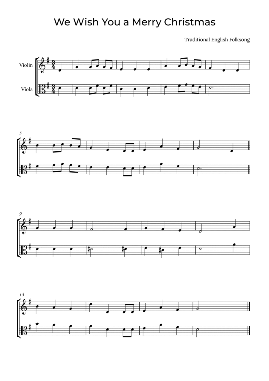 We Wish You a Merry Christmas - Violin and Viola String Duet scores gallery preview page 1