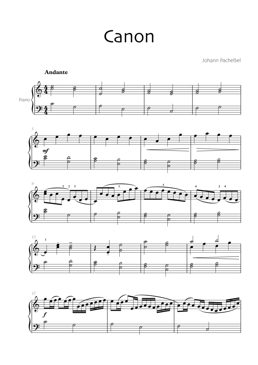 Pachelbel - Canon (piano) Chamber Music scores gallery preview page 1