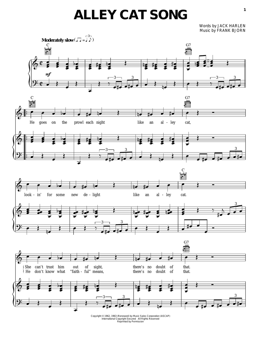 Alley Cat Song Piano, Vocal, Guitar scores gallery preview page 1