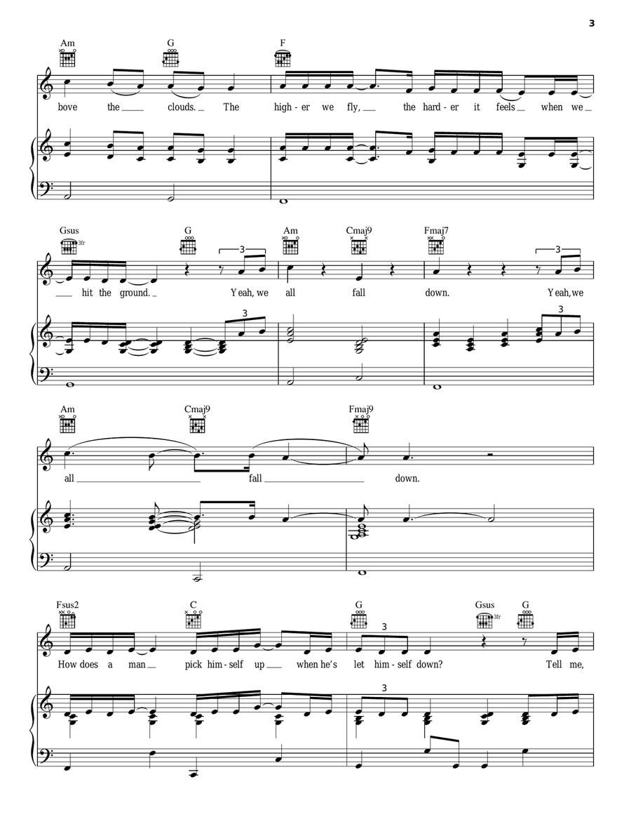 We All Fall Down Piano, Vocal, Guitar scores gallery preview page 3