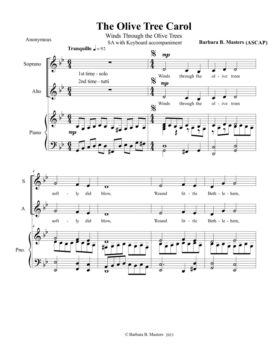 The Olive Tree Carol The Olive Tree Carol SA scores gallery preview page 1