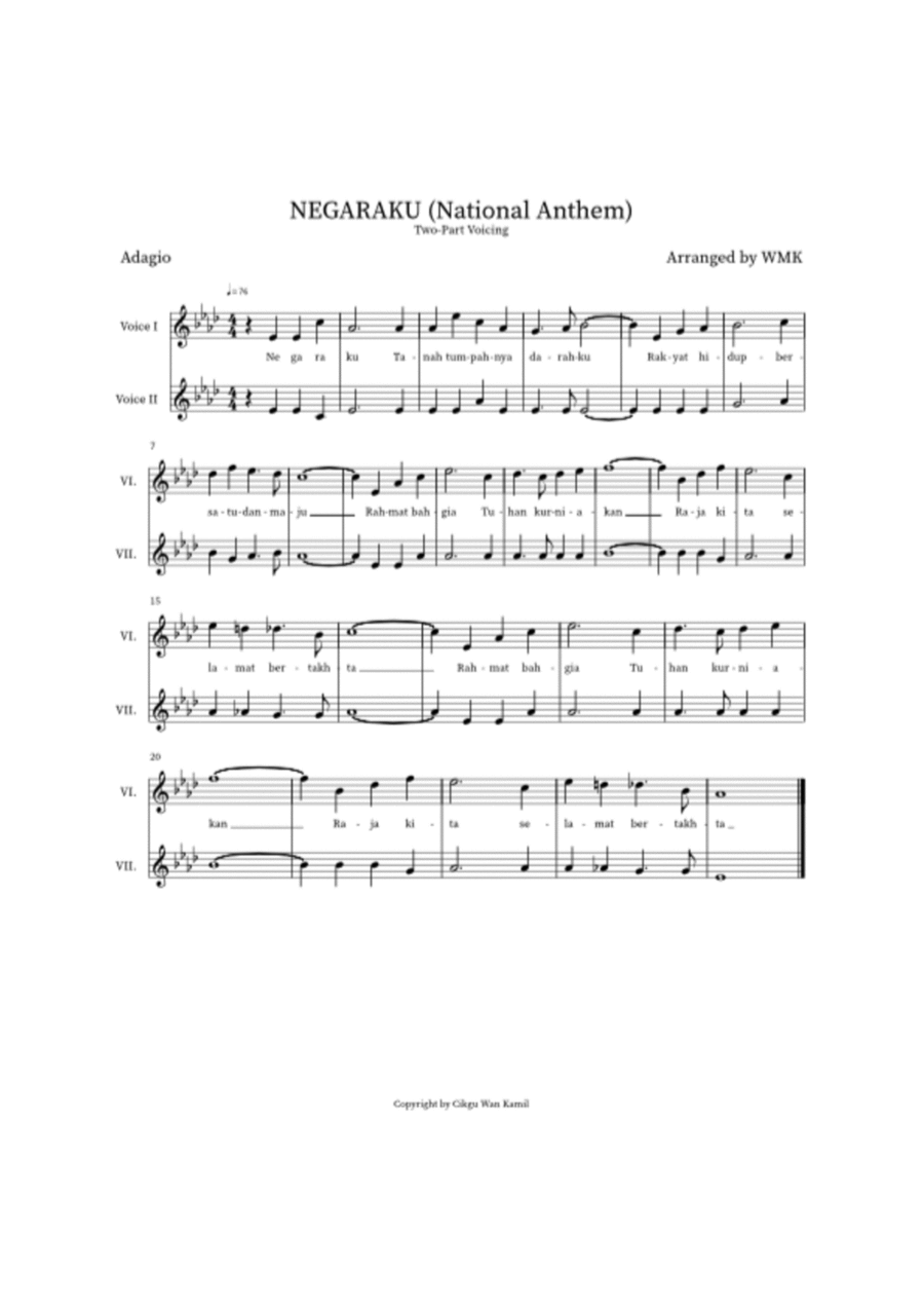 NEGARAKU (NATIONAL ANTHEM OF MALAYSIA) 2-Part scores gallery preview page 1