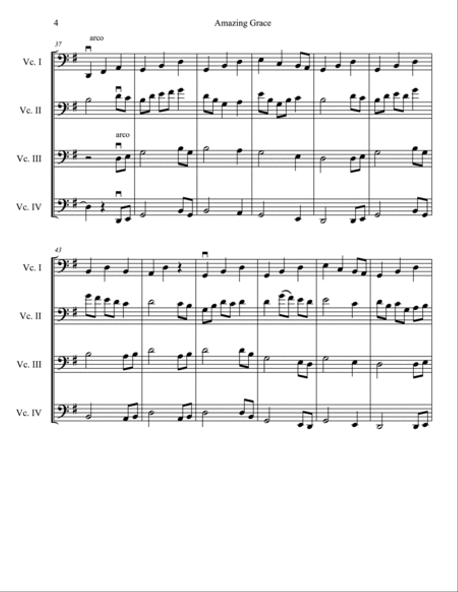 Amazing Grace for Cello Quartet Cello scores gallery preview page 4