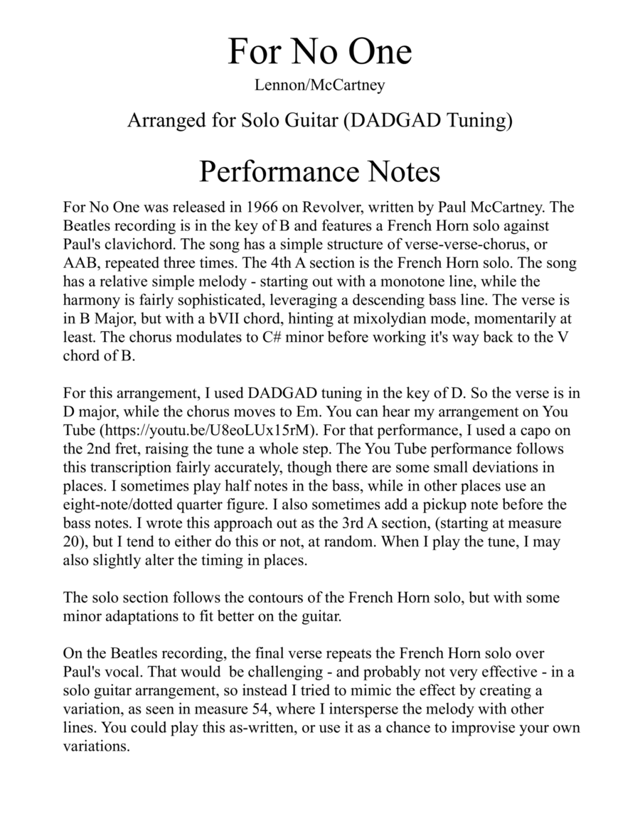 For No One by The Beatles Guitar Solo - Digital Sheet Music