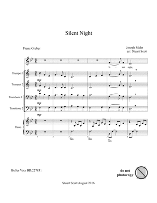 Silent Night for brass quartet, piano and unison voices