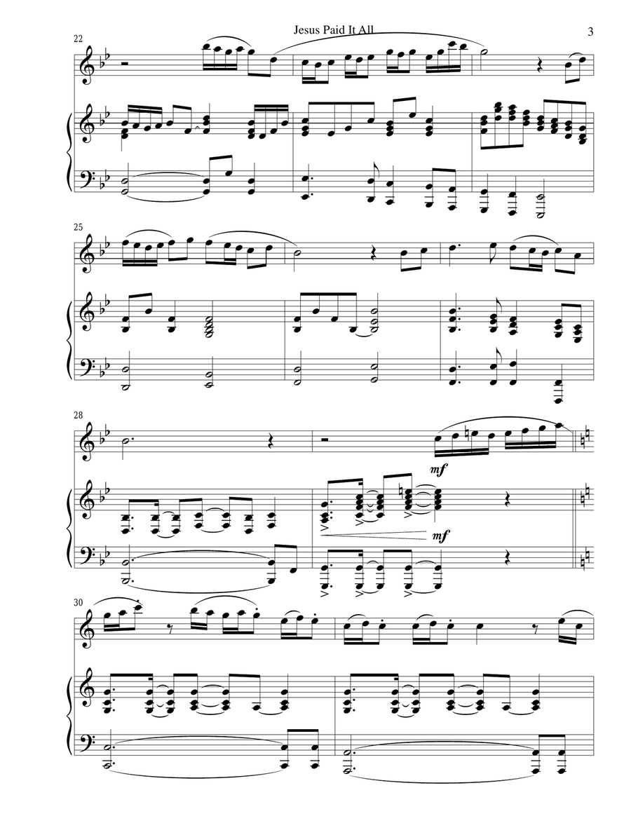 JESUS PAID IT ALL (Flute and Piano with Flt Part) Flute scores gallery preview page 3