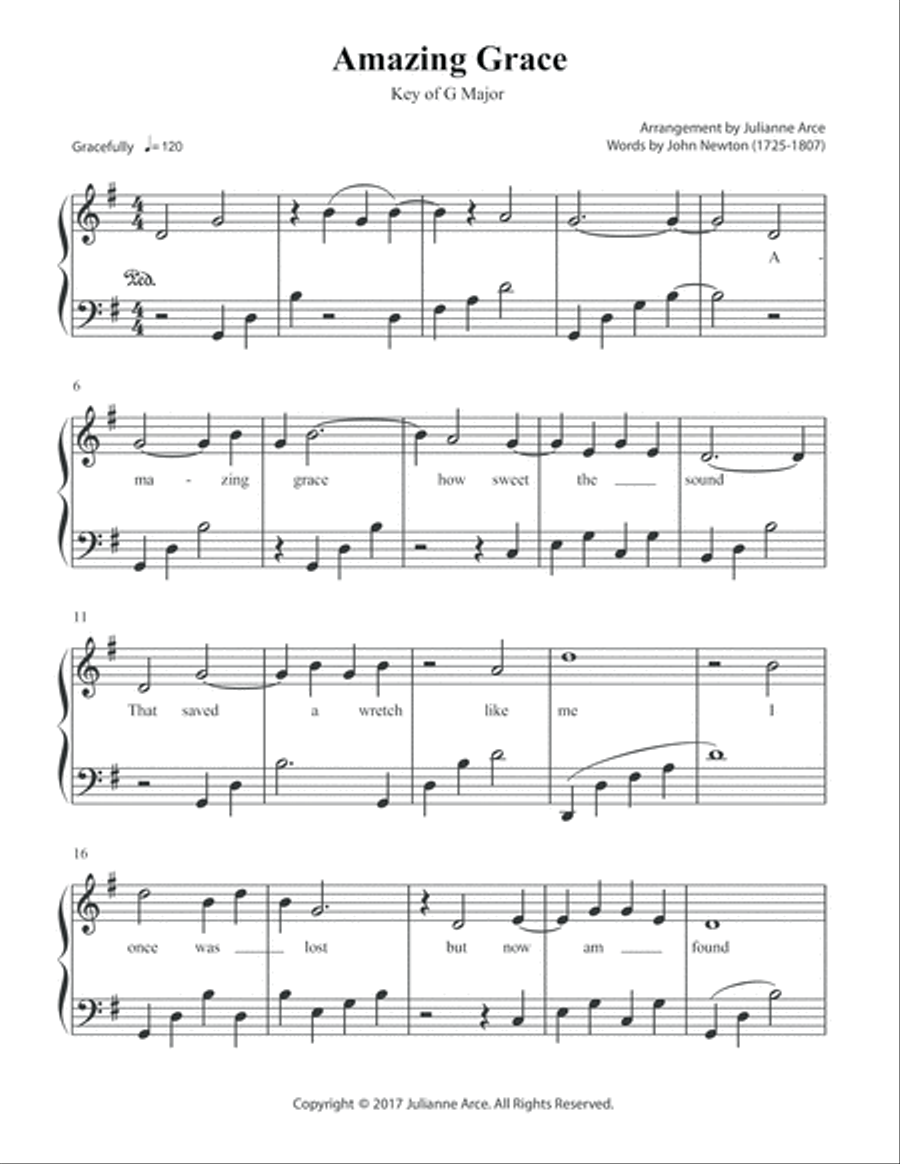 Amazing Grace for Piano Intermediate Level Easy Piano scores gallery preview page 2